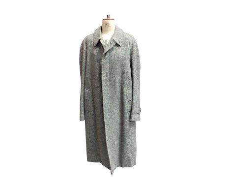 Burberrys' men's grey herringbone Harris Tweed overcoat. Size 52 RL.Very good condition . Small area of surface damage see ad