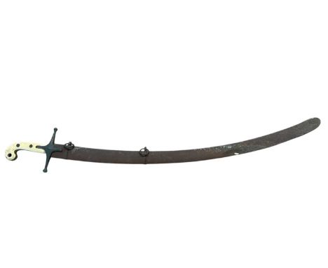 George III Cavalry Officers' Mameluke sword with gilt copper cruciform hilt, ivory grips, etched curved blade decorated with 