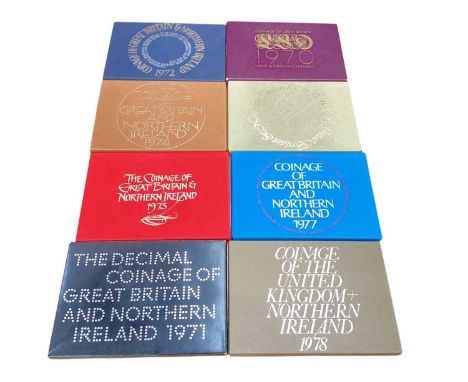 World - Mixed coins &amp; banknotes to include G.B. Royal Mint year proof sets 1970, 1971, 1972, 1973, 1974, 1976, 1977, 1978