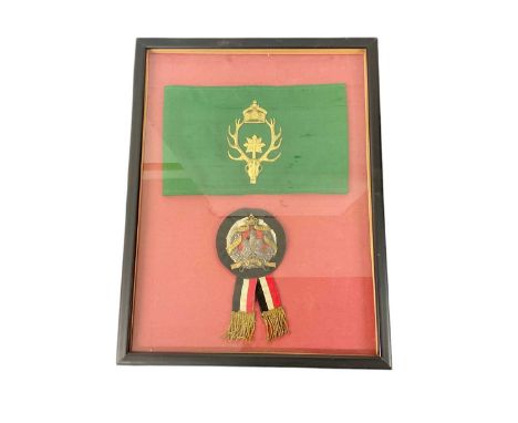 Imperial German Hunting Society of St. Hubert armband with gilt metal crowned stags head badge on green silk band and Imperia