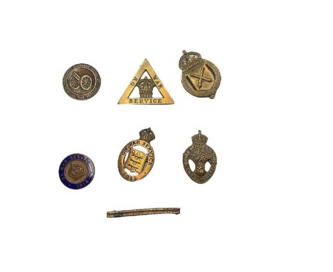 Group of seven First World War War Service badges to include a Coventry Ordnance Works Special War Service badge, Board of Ag