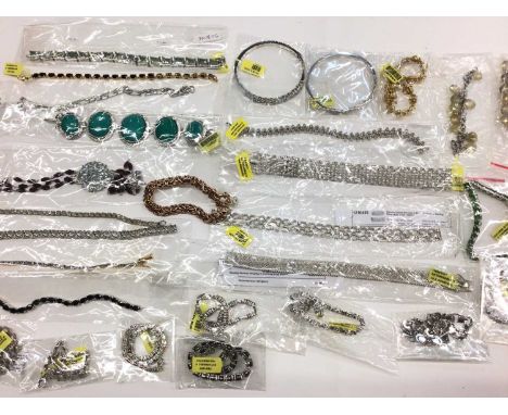 Group of silver and silver gilt (925) diamond and gem set bracelets and two bangles, together with some plated bracelets, mos