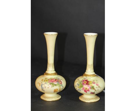 Pair of Royal Worcester floral blush ivory 1733 pattern vases