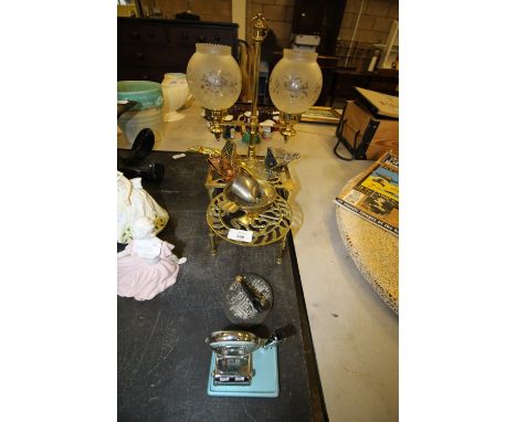 Embossed Brass lamp &amp; mixed metalware