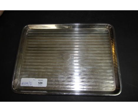 Rectangular silver tray ribbed engine turned design 480g