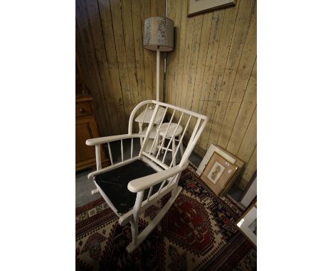 Swing mirror, white painted stool, telephone table with light