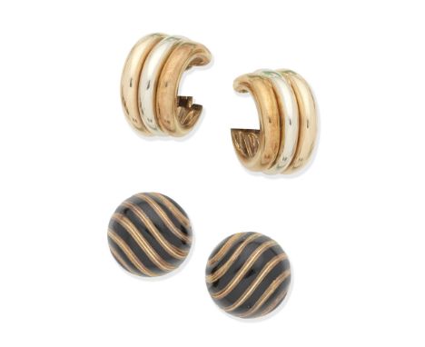 ENAMEL EARRINGS, CARTIER: 'TRINITY' EARRINGS1st: Each decorated with black enamel, 2nd: Tricoloured, composed of three 18 car