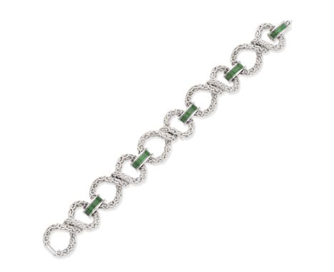 ENAMEL-SET BRACELETDesigned as a series of openwork textured 'figure of eight' links, the connecting links decorated with gre
