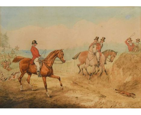 Henry Thomas Alken (1785-1851) A set of three hunting scenesone signedwatercoloureach 26 x 35.5 cm45 x 57cm framed