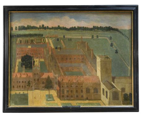 After David Loggan  Jesus College, Cambridge oil on canvas 94 x 121cm    The present work, an aerial view of Jesus College, C