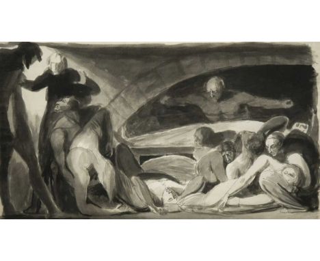 George Romney (1734-1802)  John Howard visiting a prison pen and ink and wash on paper 29 x 52cm  Provenance: [By repute and 