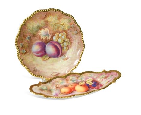 A Royal Worcester cabinet plate, painted by K. Bettison with plums and grapes on a mossy ground 20cm diameter; a Royal Worces
