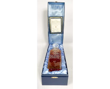 Glamis Castle Whisky in Decanter, Queen Mother's 90th Birthday Edition 1990,  70cl, 25 year old blend, boxed with numbered ce