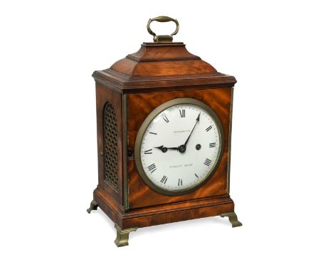 A small Regency mahogany bracket clock signed Dwerrihouse, Berkeley Square,  white dial with Roman numerals and arrow hands, 