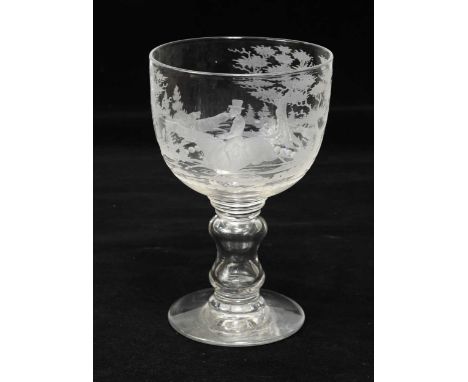 A large goblet, 19th century,  the bowl engraved with a continuous hunting scene 22cm highProvenance:Private collection, Laun