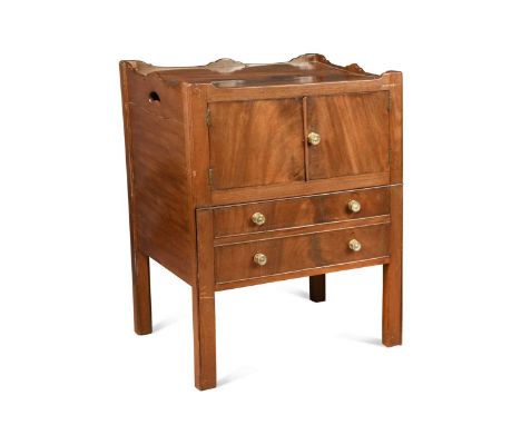 A George III bedside commode, with pair of cupboard doors over pull out commode drawer with two drawer front76 x 57 x 50cmPro