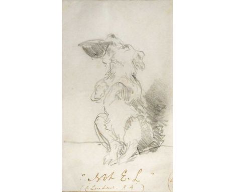 Charles Landseer RA (1799-1879) "Not E. L" - a study of a terrier with his master's hattitled lower centre and further inscri