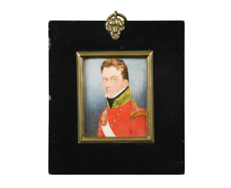 English School, 19th century Portrait miniature of an officer, wearing the uniform of the grenadier company of an infantry re