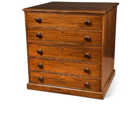 A mahogany plan or print chest, 20th century,  in two sections, with five drop front drawers having knob handles98 x 96 x 89c