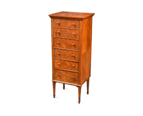 A kingwood veneered chest of drawers, 20th century, with six long graduating drawers on square tapered legs and spade feet80 
