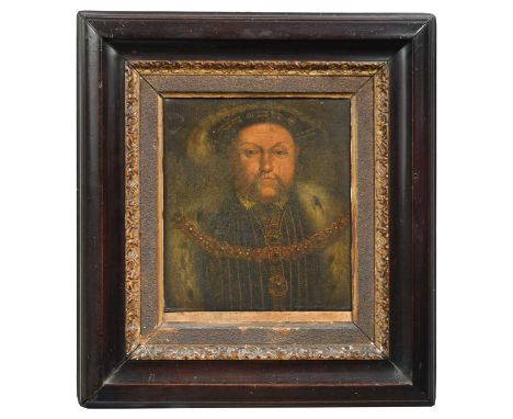 After Hans Holbein the Younger Portrait of King Henry VIII (1491-1547) half length, in a fur-lined cloak and gold-brocade dou