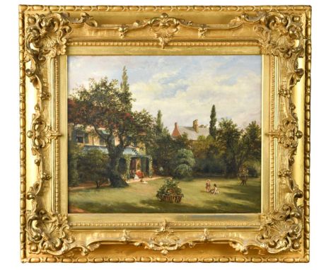 English School, 19th century Children playing in a gardenoil on canvas40 x 50cmProvenance: Collection of the late Susan Mason