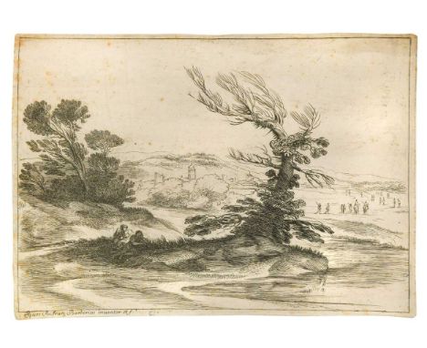 Attributed to Giovanni Francesco Barbieri, called Guercino (1591-1666) Two figures in a landscape Bartsch XVIII.365.3 (under 