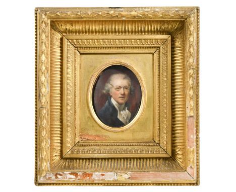 After Sir Joshua Reynolds Portrait of the artistsigned centre right 'Ferri'watercolour on ivory8.5 x 6.8cmProvenance: Heydon 
