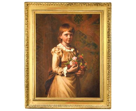 William Edwards Miller (fl. 1873-1903) Portrait of a girl, believed to be Miss Bourke, holding rosesinscribed with the artist