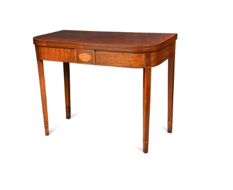 An inlaid mahogany foldover top card table, 19th century, raised on square tapered legs78 x 99.5 x 50cm closed75.5 x 99.5 x 9
