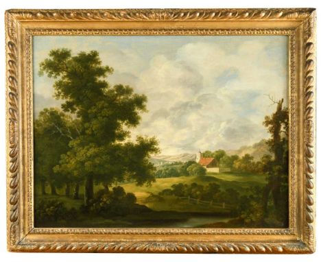 Abraham Pether (1756-1812) Landscape with a church near Chichester; and a Country landscape with cattle drovers and a folly b