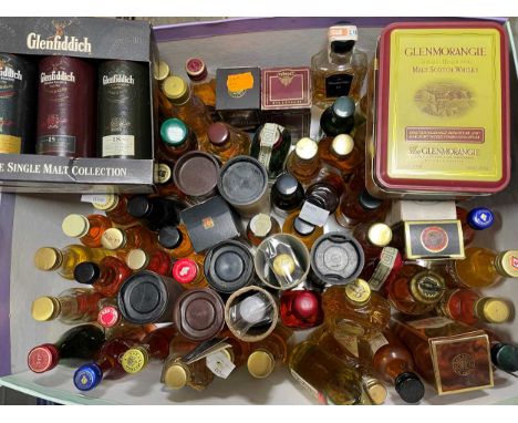 Whisky and brandy miniatures,  a collection including Scotch, Irish and others, with Glenfiddich, Glenmorangie, Old Bushmills