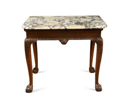 An Irish marble topped mahogany side table, 19th century, the rectangular marble top over a plain frieze with egg and dart mo