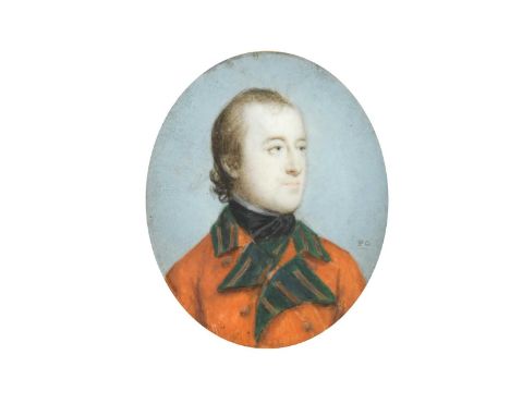 Penelope Carwardine (1730-1801) Portrait miniature of a gentleman, head and shoulders, in red coat with green facingssigned w