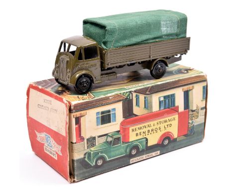 A Qualitoy Sunderland Army Covered Truck No.A106. An olive green AEC lorry with green canvas canopy, olive green wheels and b