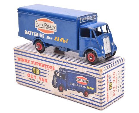 Dinky Supertoys Guy van Ever Ready (918). In mid blue livery with red metal wheels and black tyres. Complete with both rear d