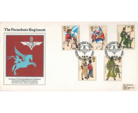 Commemorative cover celebrating 'The Parachute Regiment' featuring the Badge of the Parachute Regiment and 'Pegasus' the embl