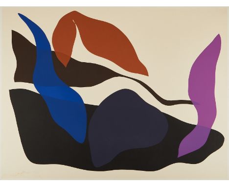 Ray Parker (American, 1922-1990). Silkscreen on paper print depicting Parker's iconic Color Field compositions in black, blue