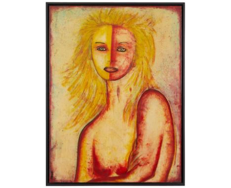 Paulden Evans (American, b. 1939). Large oil enamel on aluminum portrait painting. Signed along the lower left and along the 