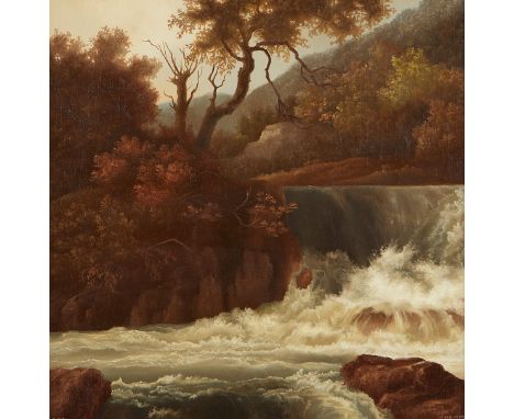 Wes Hempel (American, b. 1953). Oil on canvas "Landscape Fragment" painting depicting a photorealistic rushing stream with a 