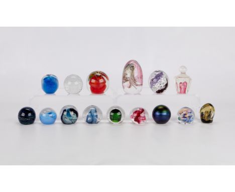 Group of 15 glass decorative paperweight. By artists and manufacturers including: Randy Strong, Steven Correia, Adam Jablonsk