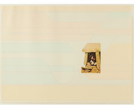Hannah Wilke (American, 1940-1993). Silkscreen on paper titled "In the Doghouse," 1973, depicting a linear background with bl