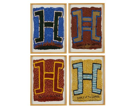 Harmony Hammond (American, b. 1944). Suite of four lithographs with screen printing on paper titled "Dance of the Ladder," de