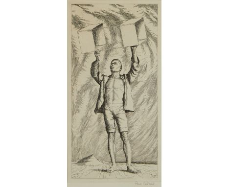 Paul Cadmus (American, 1904-1999). Etching on paper titled "Youth with Kite," depicting a young man holding a kite aloft, 194