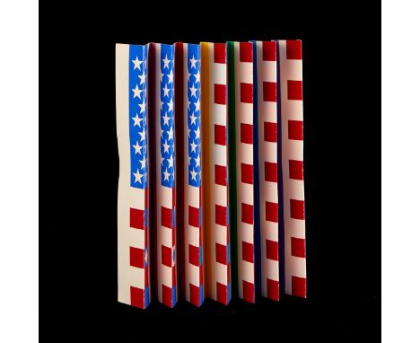 Yaacov Agam (Israeli, b. 1928). Agamograph color screenprint depicting an American flag along one side and a United Kingdom "