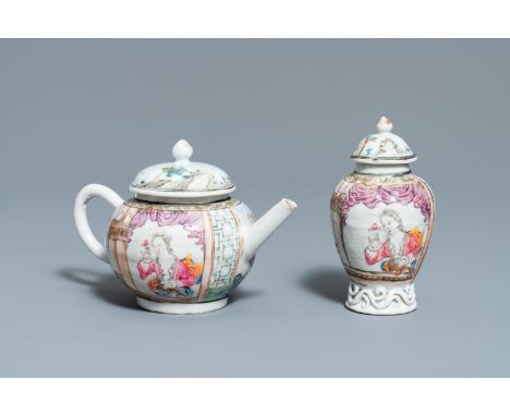 L.: 19 cm - H.: 11,5 cm (the teapot) - H.: 13 cm (the caddy)&nbsp; Ref.: - Christie's, London, 18 July 2012, Lot 603, for a c