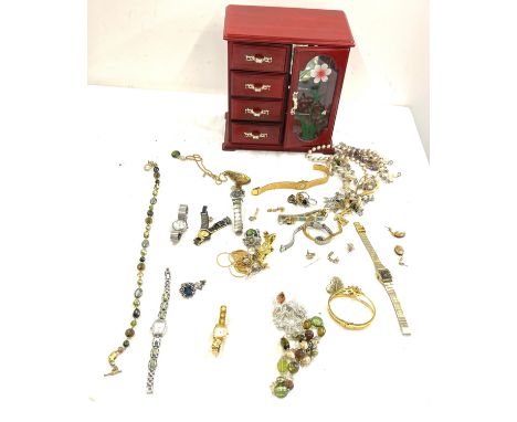 Selection of vintage and later costume jewellery together with jewellery box 