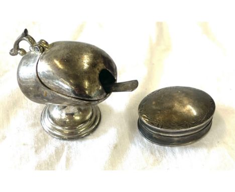 Hallmarked vintage silver pill box, white metal miniature coal skuttle design condiment 