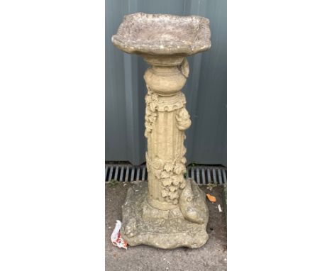 Vintage ornate concrete bird bath, 