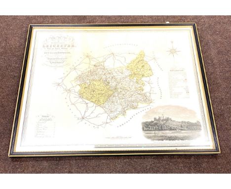 Framed vintage map of Leicester print measures 30" wide 25" tall